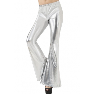 70s Costume Metallic Silver Disco Flare Pants - 70s Disco Costumes